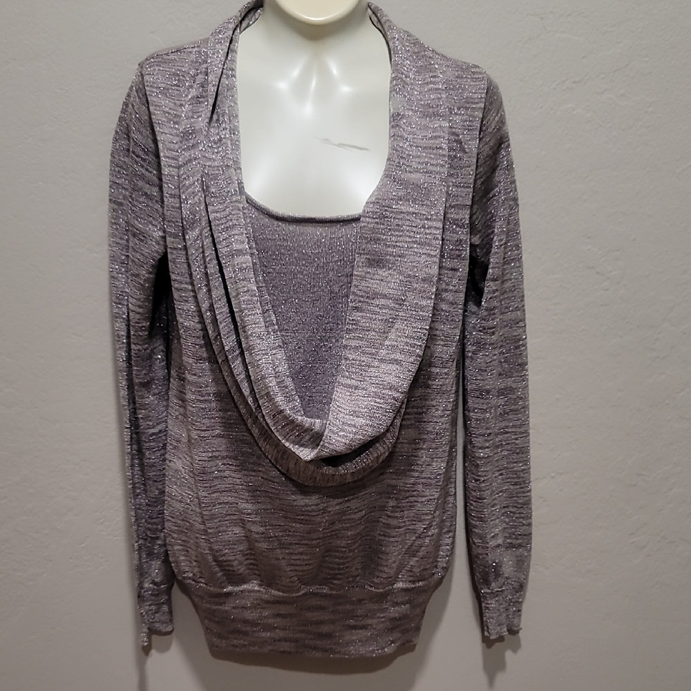 INC International Concepts Shimmery Gray Cowl Neck Sweater